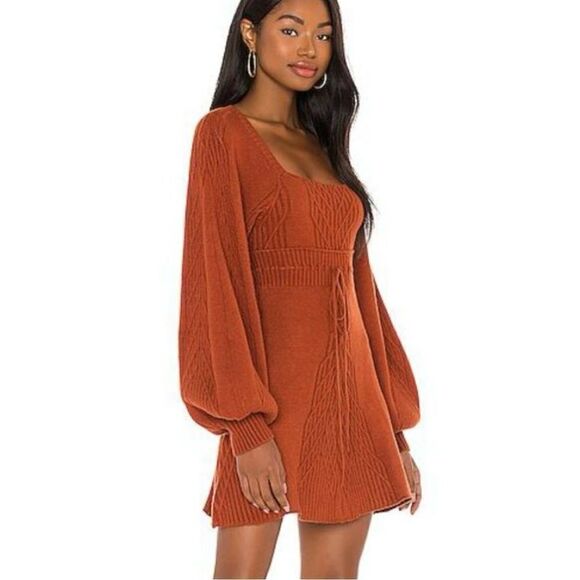 Free People 288654 Emmaline Mini Sweater Dress size M terra Cott - Picture 2 of 11